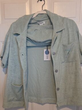 Noize Terry Short Sleeve Jacket & Elastic Waist Shorts Set - Sage